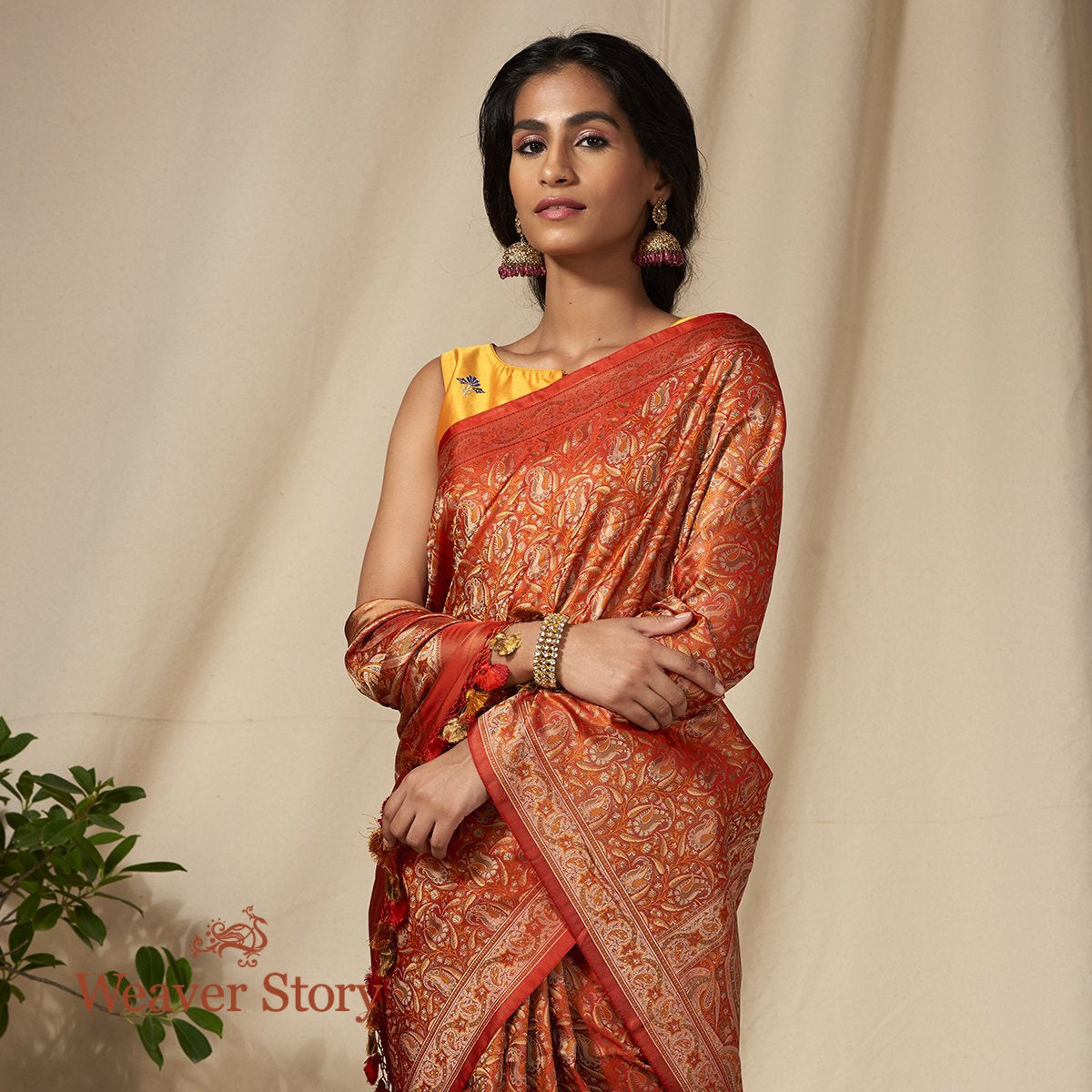 Handwoven_Red_Banarasi_Jamawar_Saree_with_Woven_Paisleys_WeaverStory_01