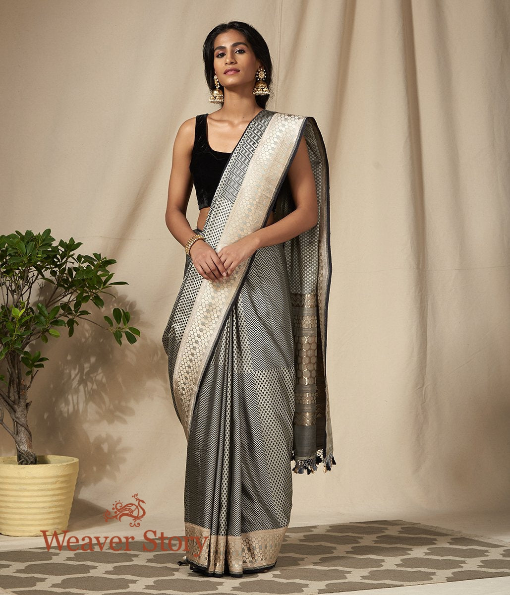 Handwoven_Black_and_Offwhite_Banarasi_Tanchoi_Saree_with_Woven_Zari_Border_WeaverStory_02