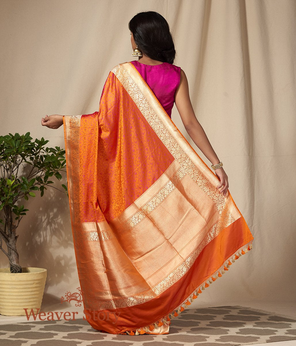 Handwoven_Orange_and_Red_Dual_Tone_Banarasi_Tanchoi_Saree_WeaverStory_03