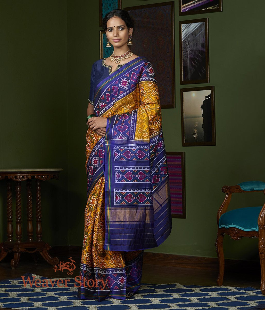 Handloom_Blue_and_Mustard_Gujarat_Patola_Saree_WeaverStory_02