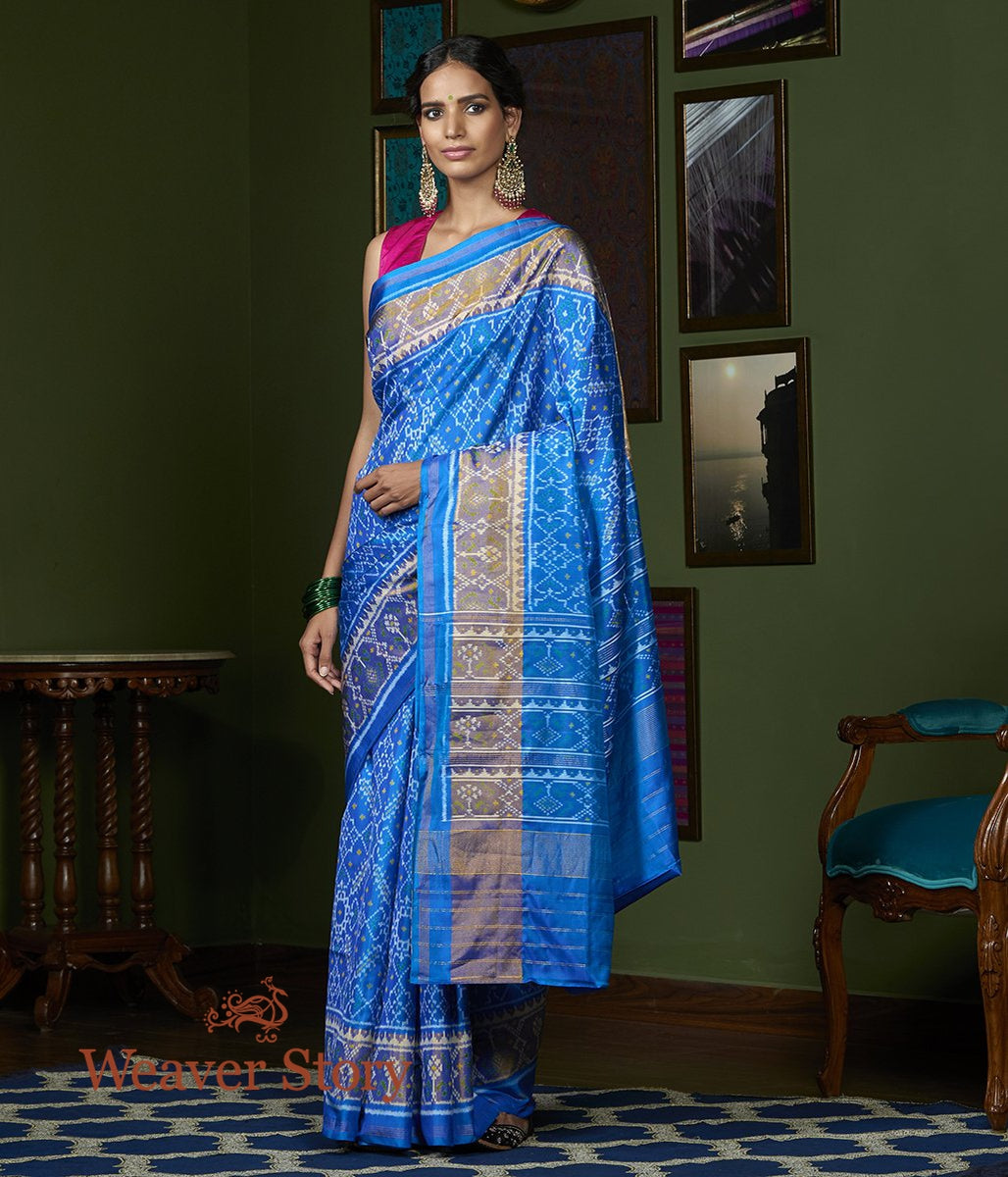 Handloom_Blue_Single_Ikat_Gujarat_Patola_Saree_WeaverStory_02