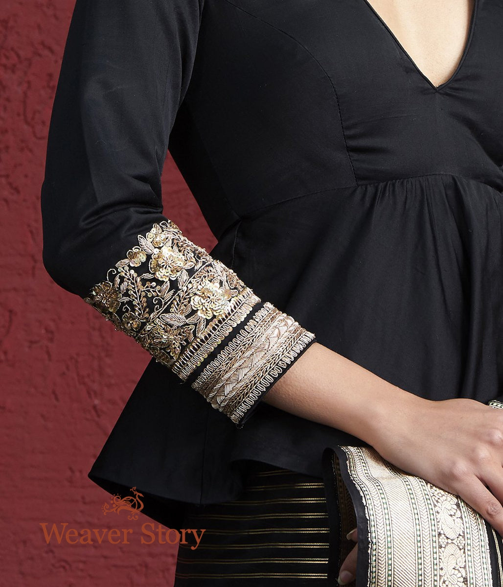 Gold_Silk_Tissue_Lehenga_with_Trendy_Hand_Embroidered_Peplum_WeaverStory_03