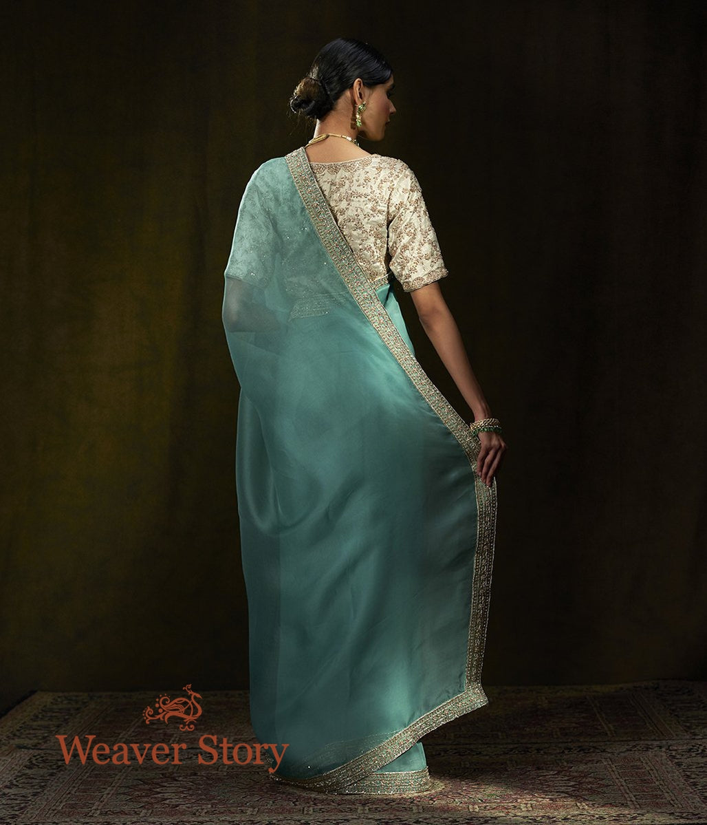 Aqua_Blue_Hand_Embroidered_Organza_Saree_with_Zardozi_Borders_WeaverStory_03