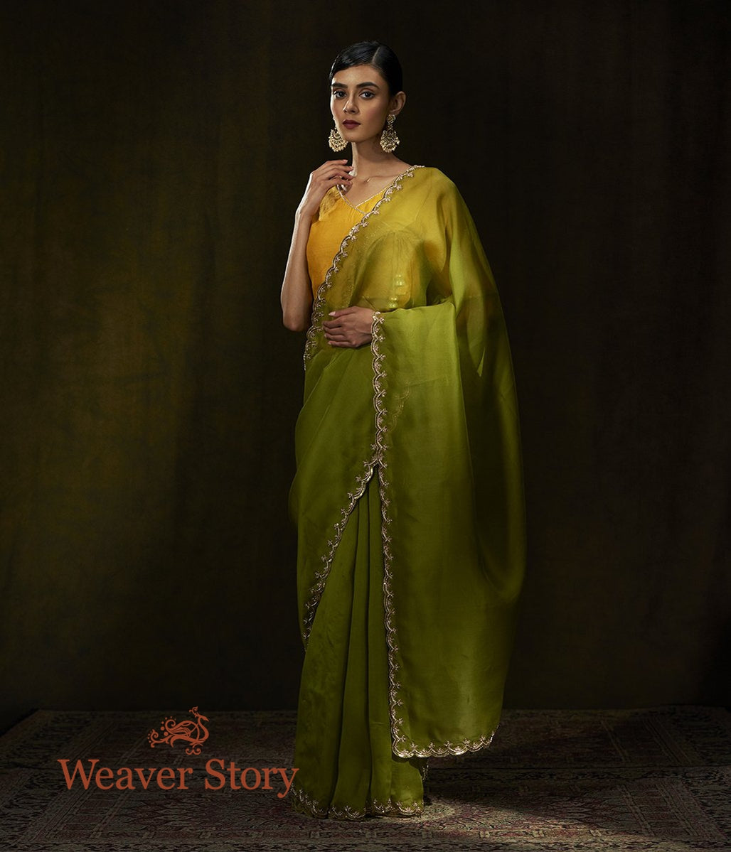 Henna_Green_Hand_Embroidered_Organza_Saree_with_Scalloped_Zardozi_Borders_WeaverStory_02