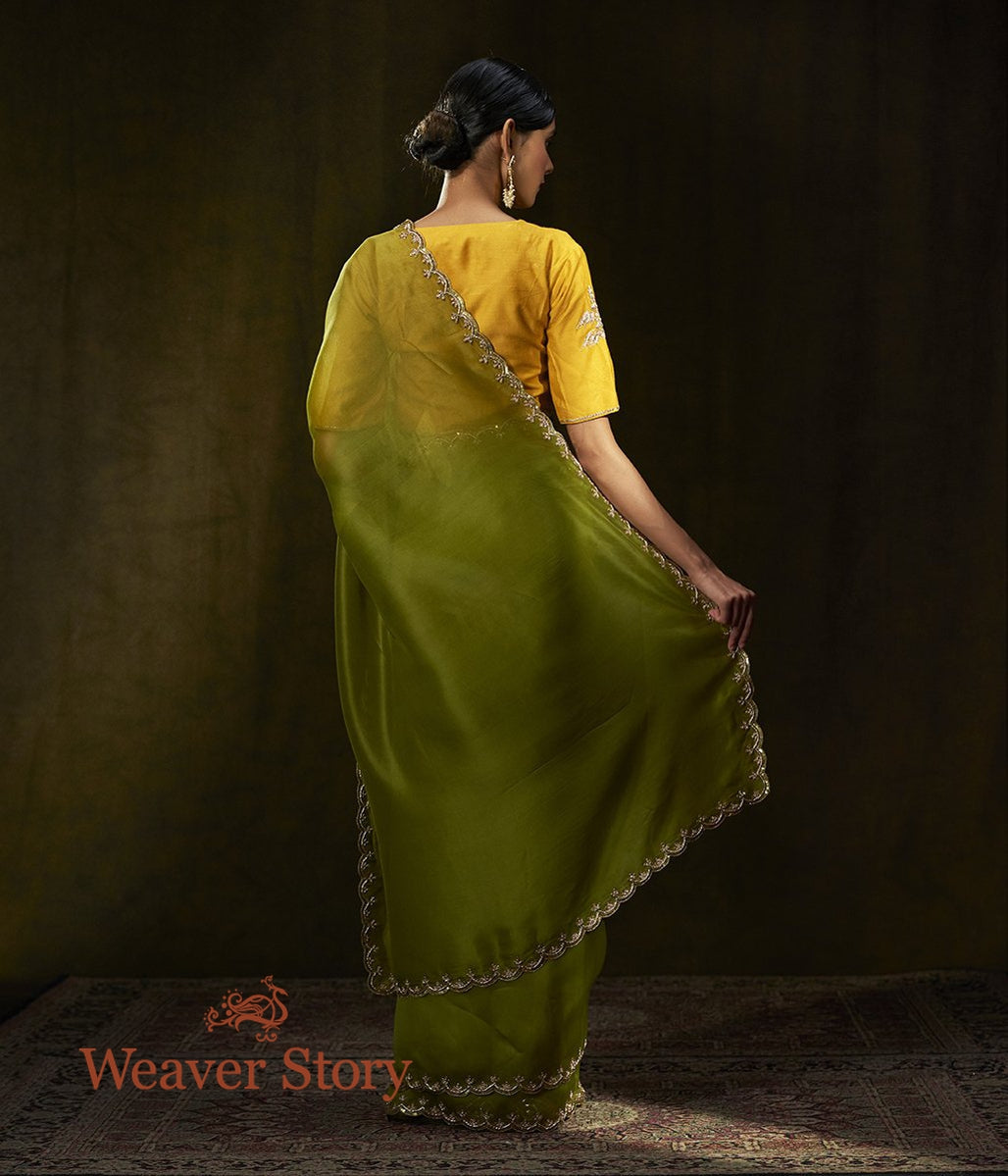 Henna_Green_Hand_Embroidered_Organza_Saree_with_Scalloped_Zardozi_Borders_WeaverStory_03