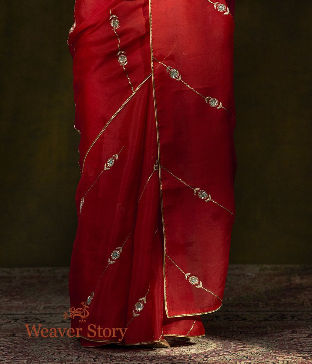 Red_Hand_Embroidered_Organza_Saree_with_Zardozi_Bel_WeaverStory_04