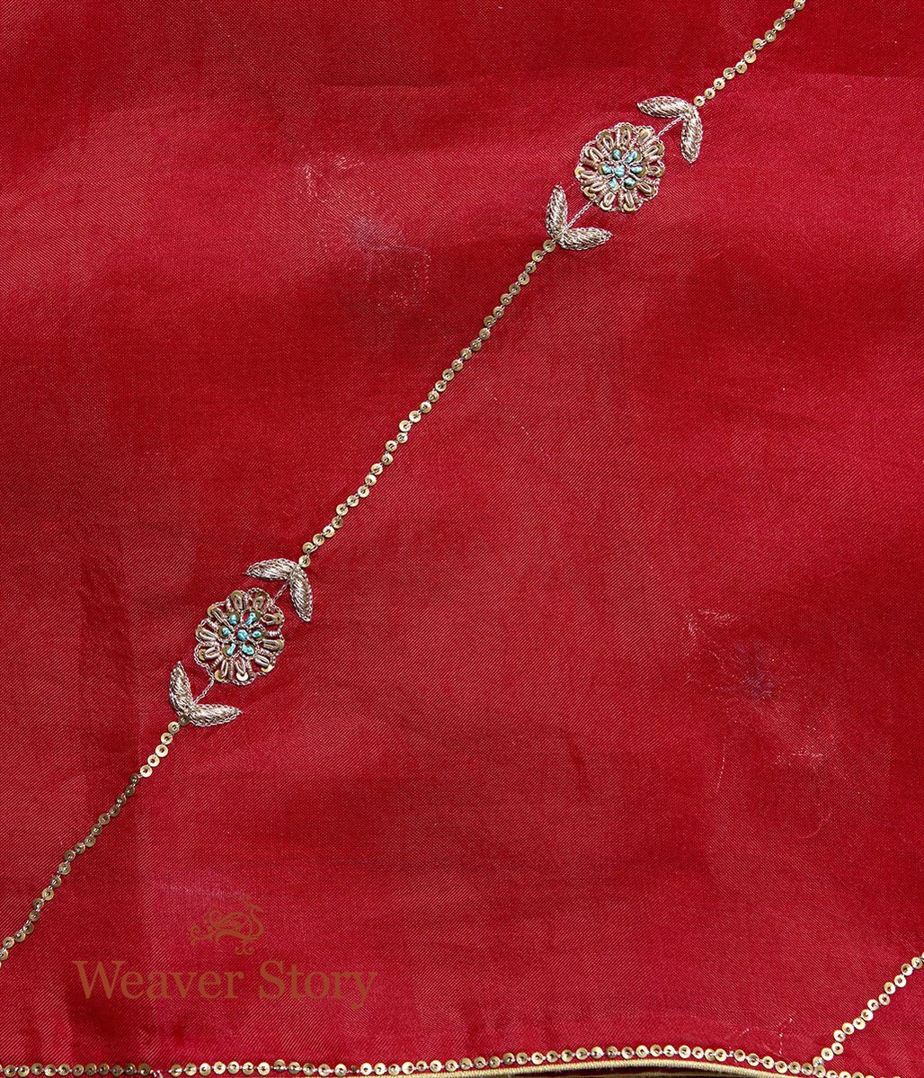 Red_Hand_Embroidered_Organza_Saree_with_Zardozi_Bel_WeaverStory_05