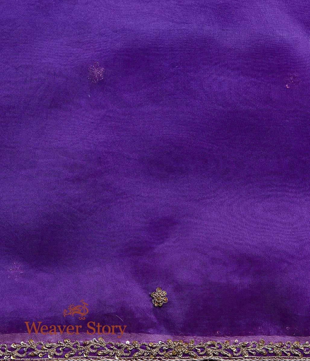 Purple_Hand_Embroidered_Organza_Saree_with_Zardozi_Border_WeaverStory_05