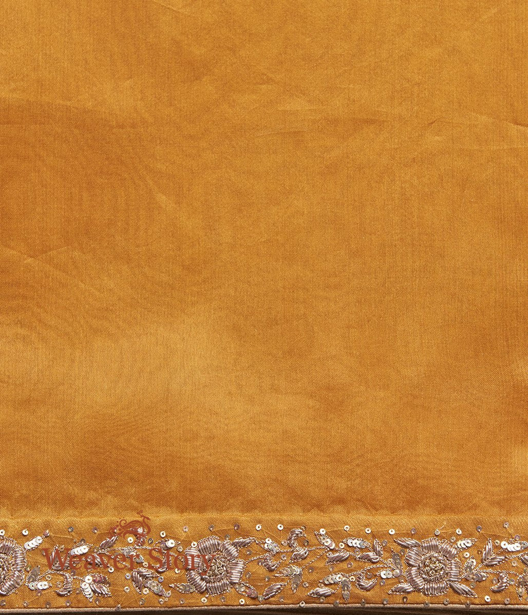 Mustard_Hand_Embroidered_Organza_Saree_with_Zardozi_Border_WeaverStory_05