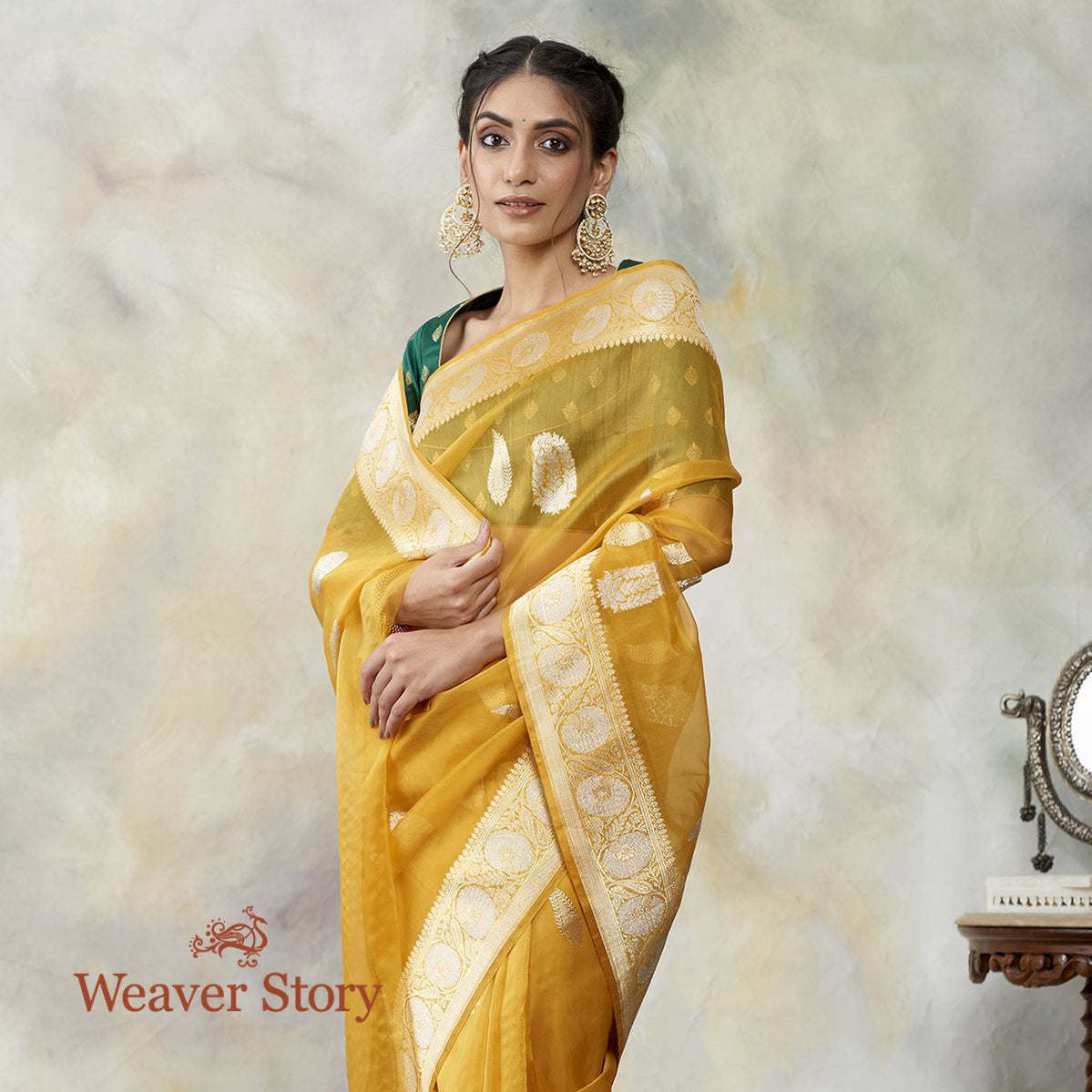 Handloom_Turmeric_Yellow_Kora_Silk_Banarasi_Saree_with_Gold_and_Silver_Zari_WeaverStory_01