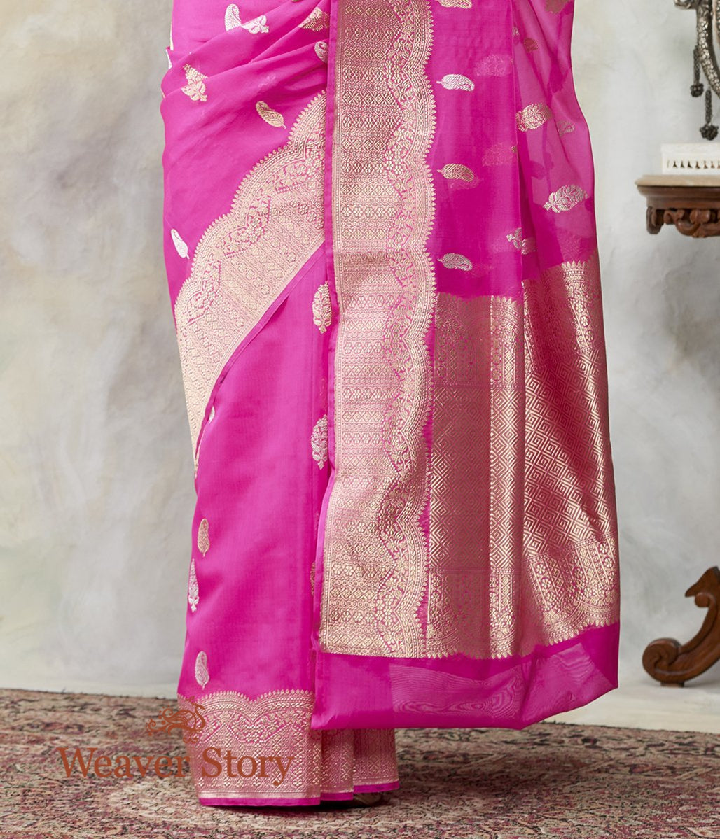 Handloom_Pink_Kora_Silk_Banarasi_Saree_with_Gold_and_Silver_Zari_Booti_WeaverStory_04