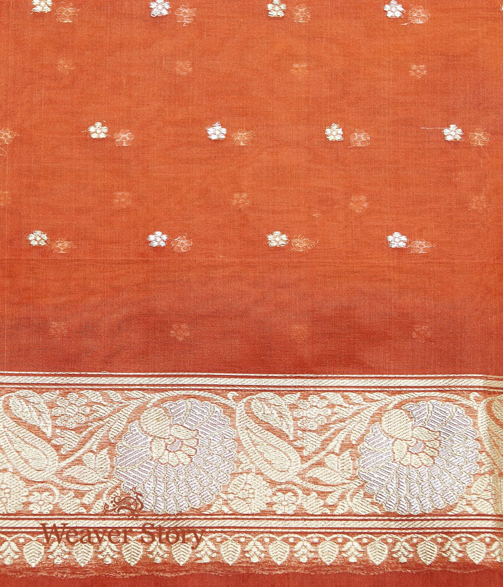 Handloom_Burnt_Orange_Kora_Silk_Banarasi_Saree_with_Kadhwa_Booti_WeaverStory_05