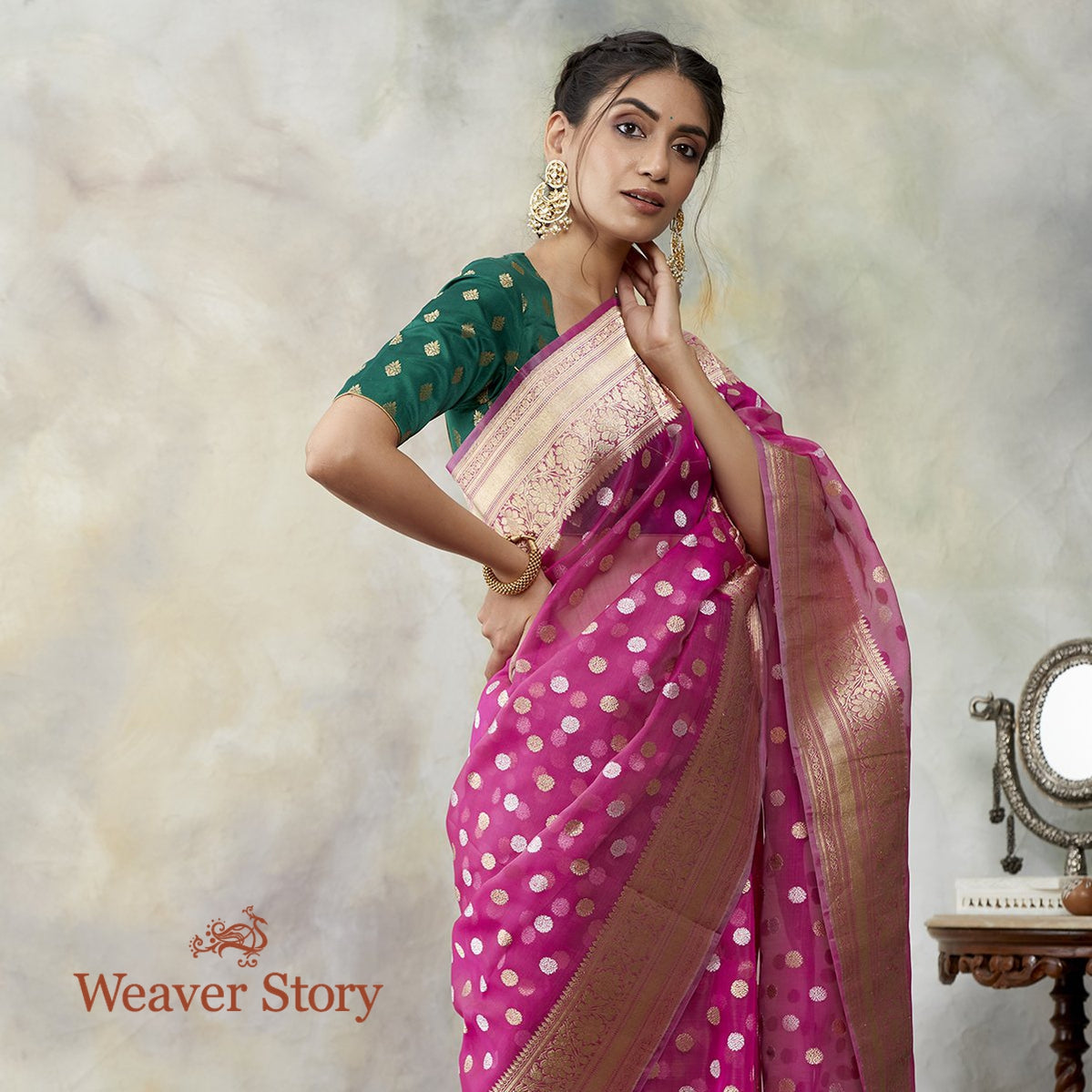 Handwoven_Berry_Pink_Kora_Silk_Banarasi_Saree_with_Kadhwa_Asharfi_Booti_WeaverStory_01