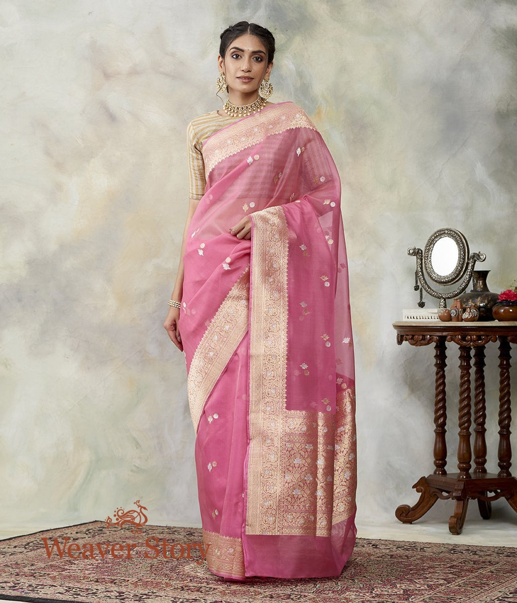 Handloom_Taffy_Pink_Kora_Silk_Banarasi_Saree_with_Gold_and_Silver_Zari_Booti_WeaverStory_02