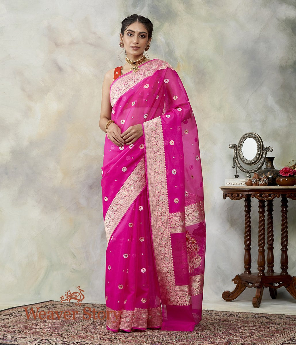 Handwoven_Hot_Pink_Kora_Silk_Banarasi_with_Kadhwa_Booti_WeaverStory_02