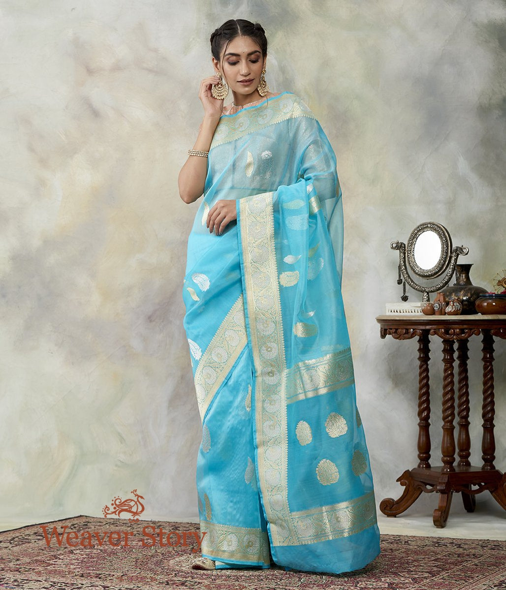 Handloom_Arctic_Blue_Kora_Silk_Banarasi_Saree_with_Gold_and_Silver_Zari_Booti_WeaverStory_02