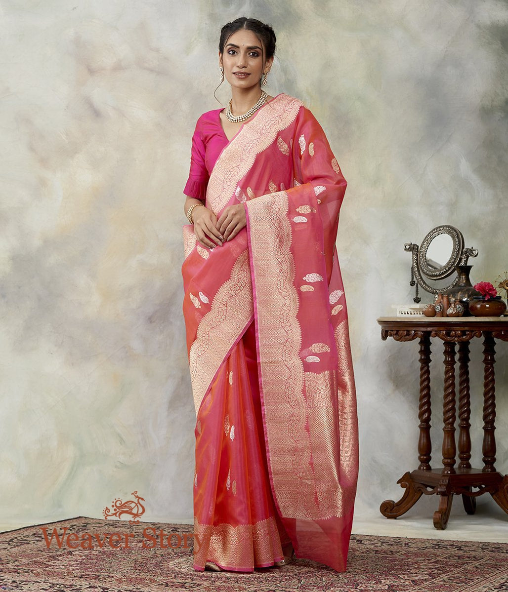 Handloom_Pink_Dual_Tone_Kora_Silk_Banarasi_with_Kadhwa_Booti_WeaverStory_02