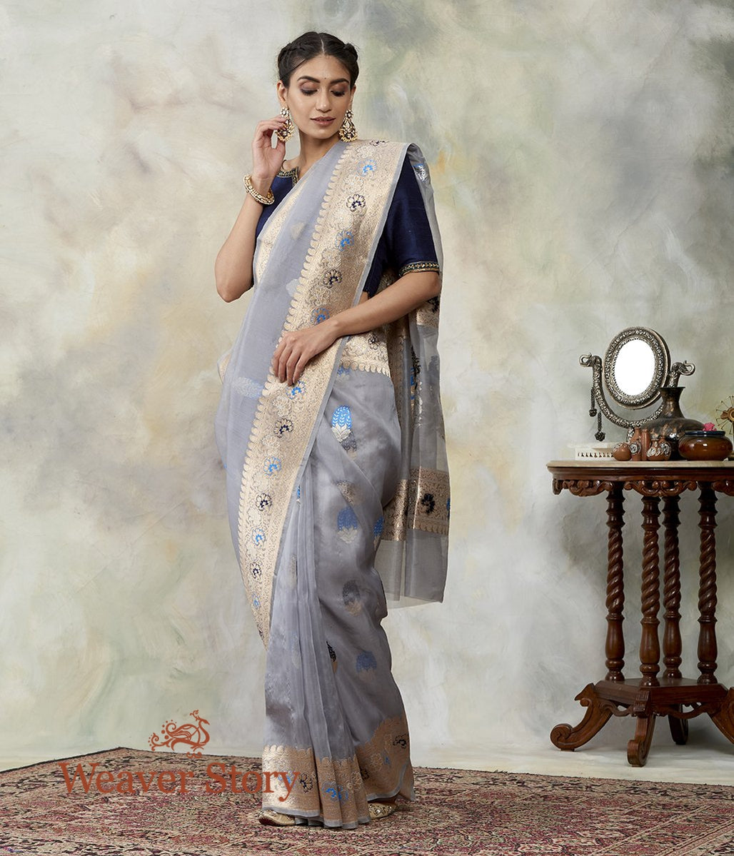 Grey_Kora_Silk_Handloom_Saree_with_Meenakari_Kadhwa_Booti_WeaverStory_02