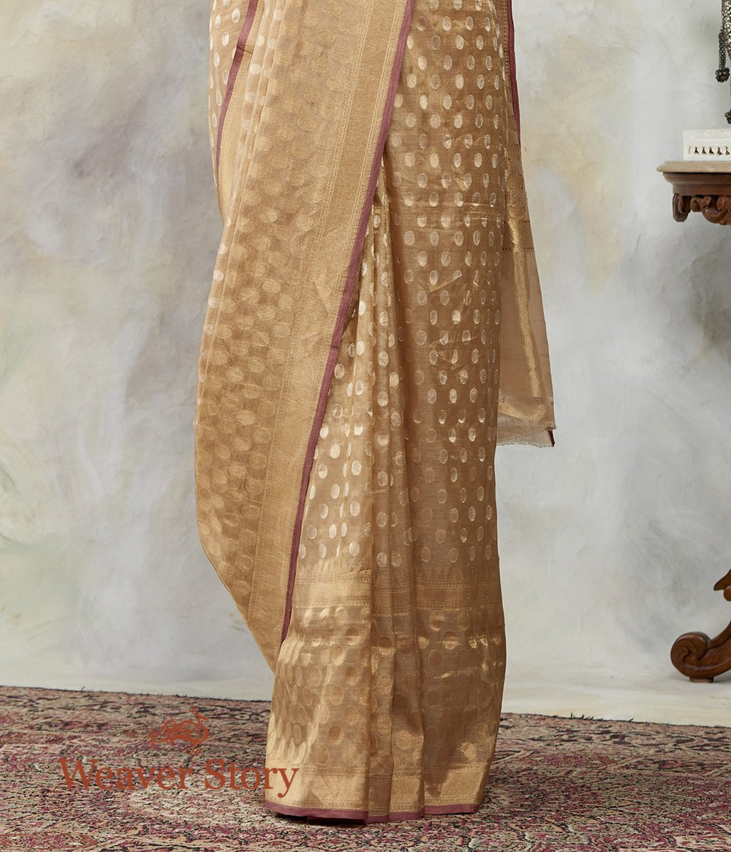 Handwoven_Beige_and_Gold_Cotton_Tissue_Banarasi_with_Zari_Polka_Bootas_WeaverStory_04