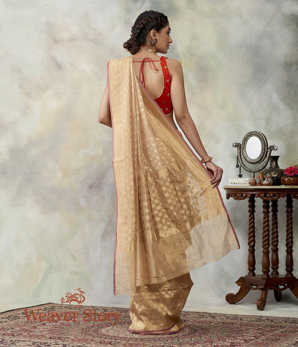 Handwoven_Beige_and_Gold_Cotton_Tissue_Banarasi_with_Zari_Polka_Bootas_WeaverStory_03