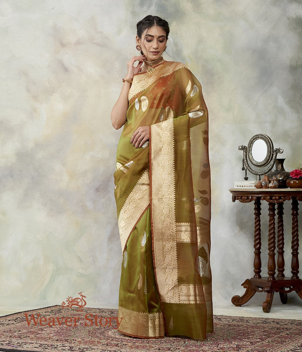 Handloom_Henna_Green_Kora_Silk_Banarasi_with_Kadhwa_Booti_WeaverStory_02