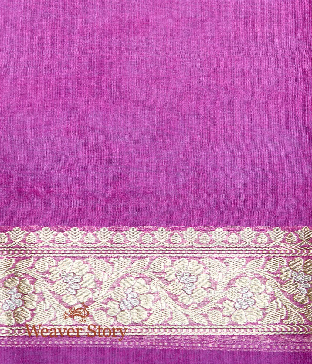 Handwoven_Pink_Kora_Silk_Banarasi_Saree_with_Gold_and_Silver_Zari_Woven_Leaves_WeaverStory_05