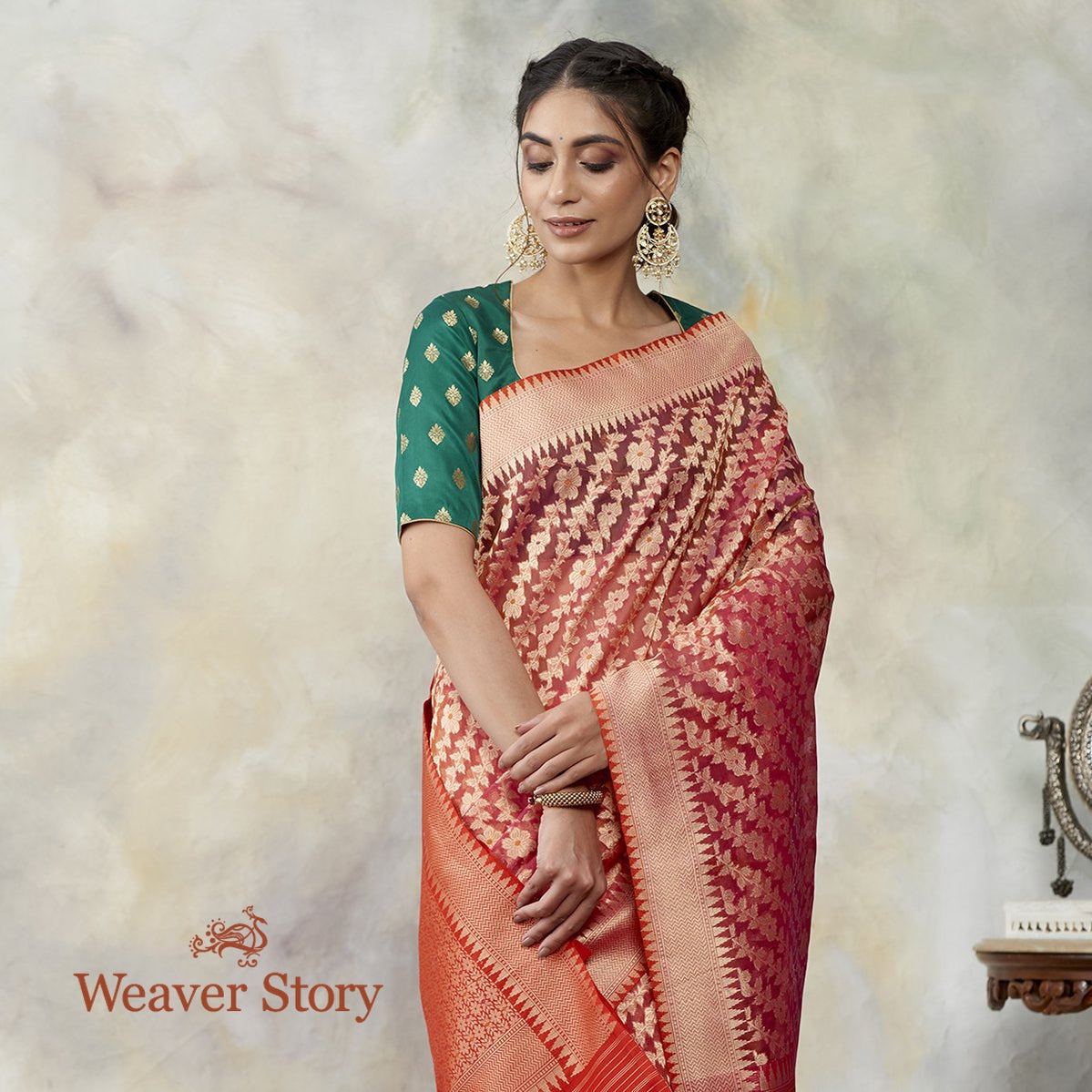 Handwoven_Brick_Red_Kora_Silk_Banarasi_Saree_with_Diagonal_Bel_WeaverStory_01