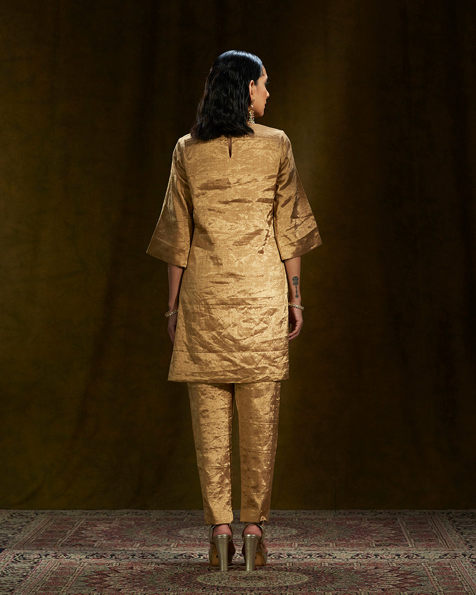 Gold_Silk_Tissue_Short_Kurta_and_Pants_WeaverStory_02