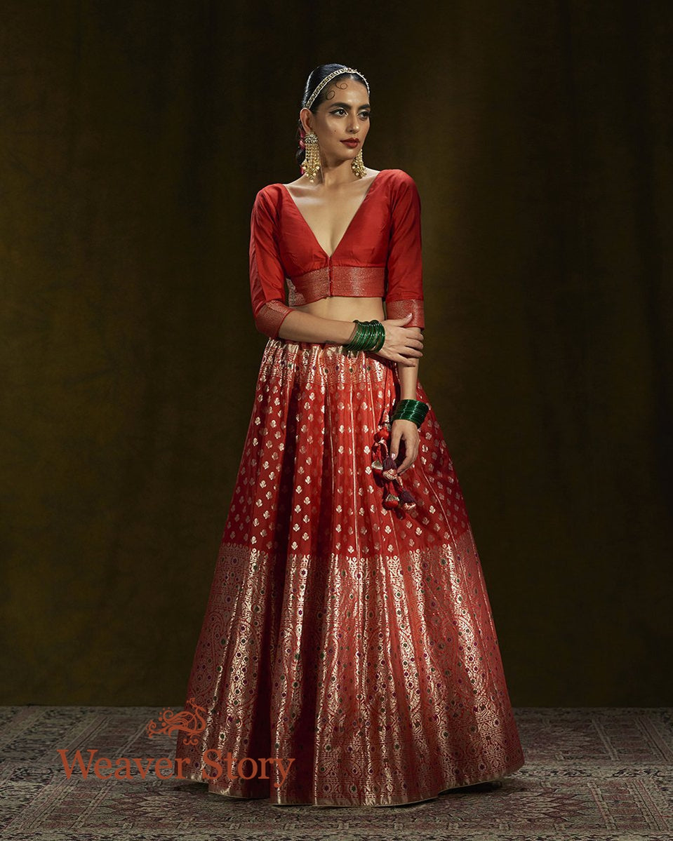 Red_Banarasi_Handloom_Lehenga_with_Gold_and_Silver_Zari_and_Meenakari_WeaverStory_03