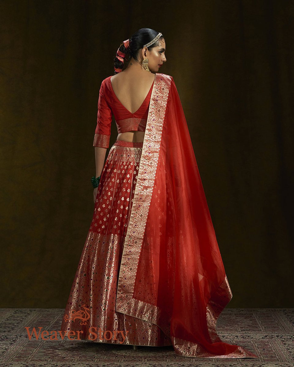Red_Banarasi_Handloom_Lehenga_with_Gold_and_Silver_Zari_and_Meenakari_WeaverStory_04