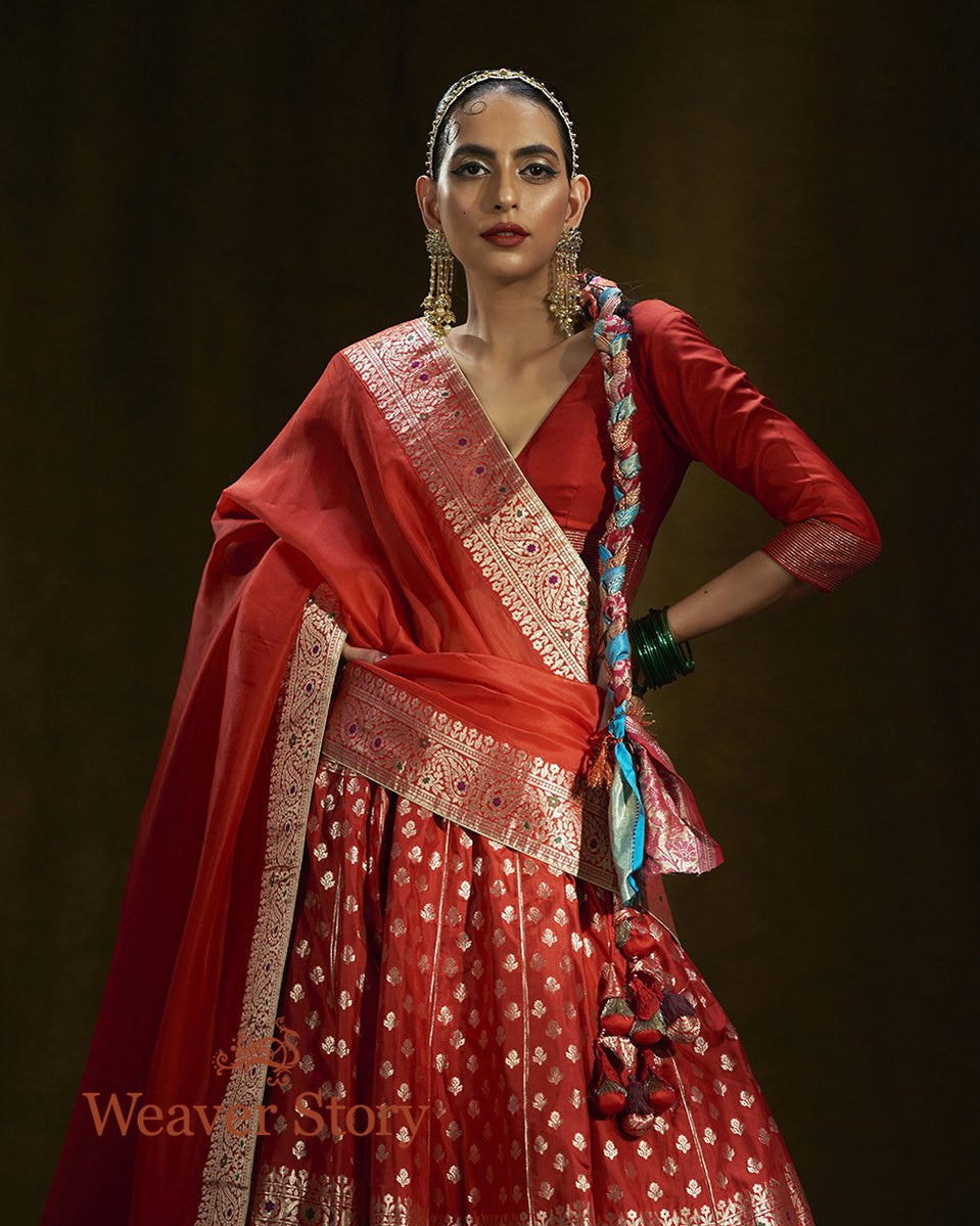 Red_Banarasi_Handloom_Lehenga_with_Gold_and_Silver_Zari_and_Meenakari_WeaverStory_02