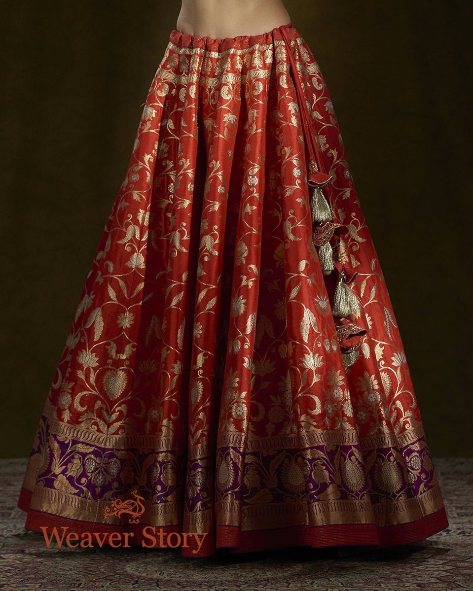 Red_Banarasi_Handloom_Lehenga_with_a_Purple_Meenakari_Border_WeaverStory_06