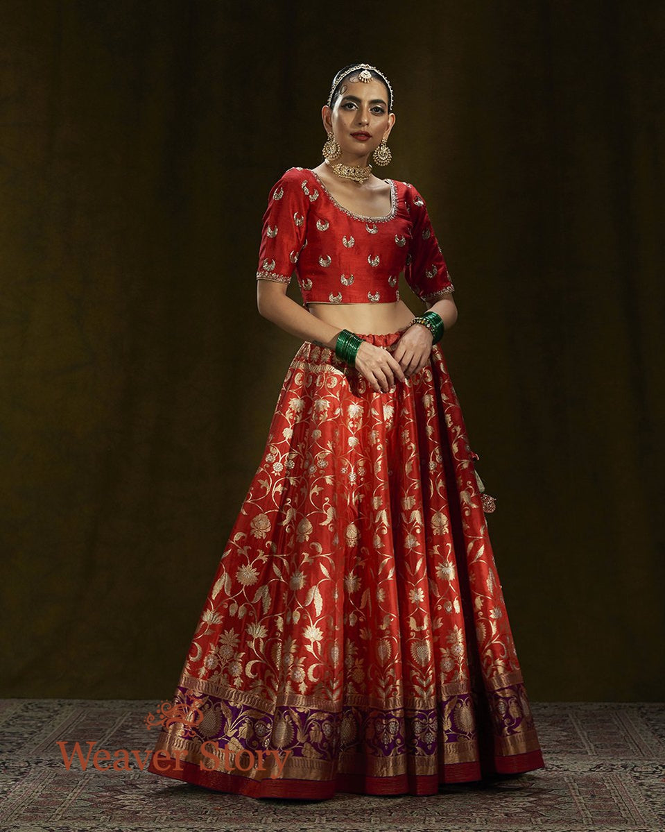 Red_Banarasi_Handloom_Lehenga_with_a_Purple_Meenakari_Border_WeaverStory_04