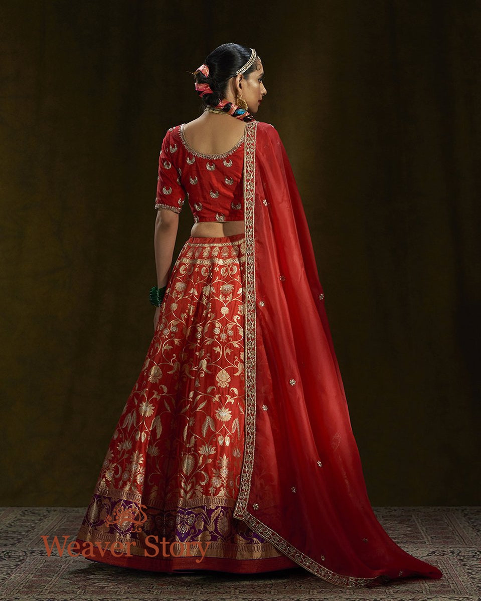 Red_Banarasi_Handloom_Lehenga_with_a_Purple_Meenakari_Border_WeaverStory_05