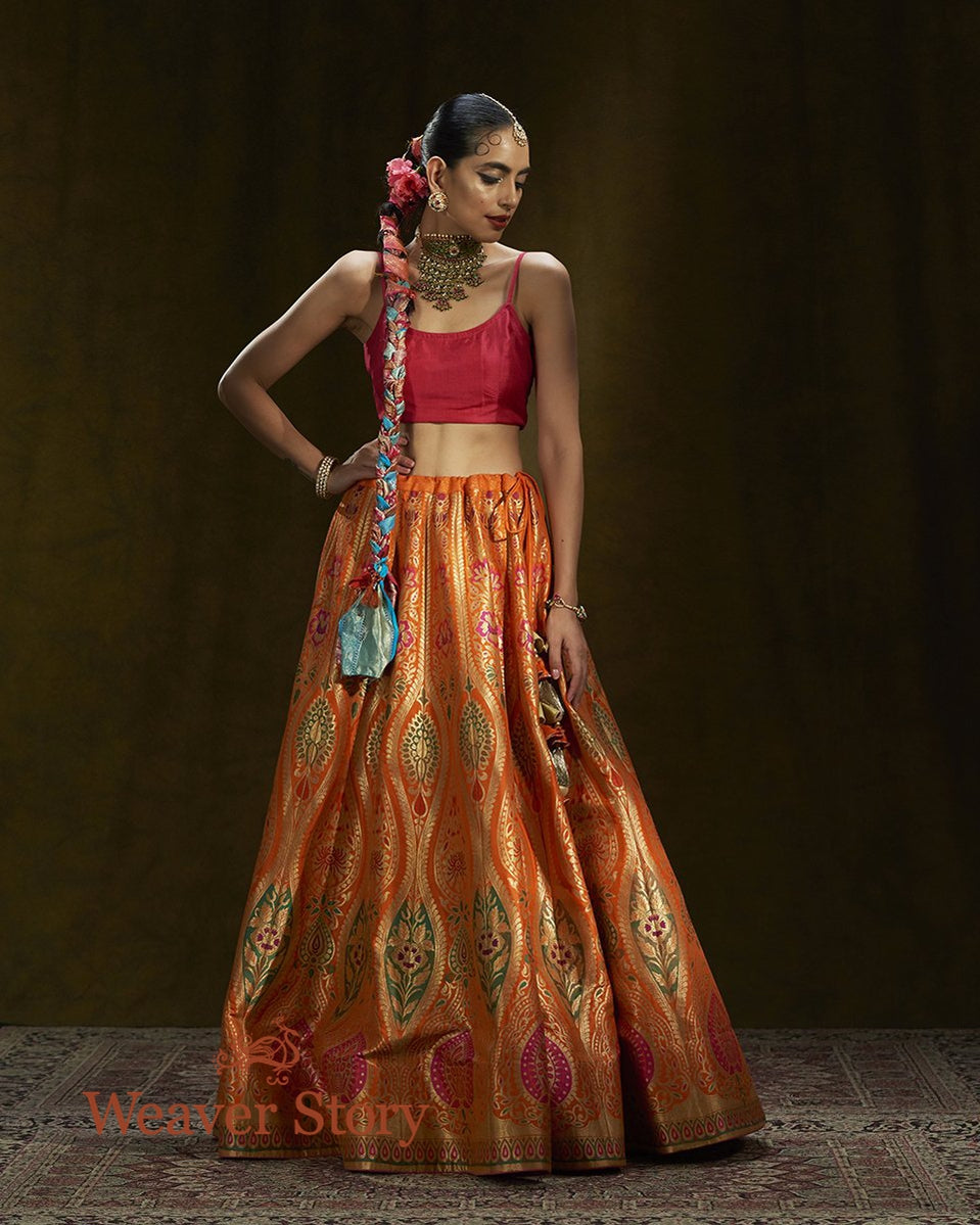 Orange_Banarasi_Handloom_Lehenga_with_Meenakari_WeaverStory_03