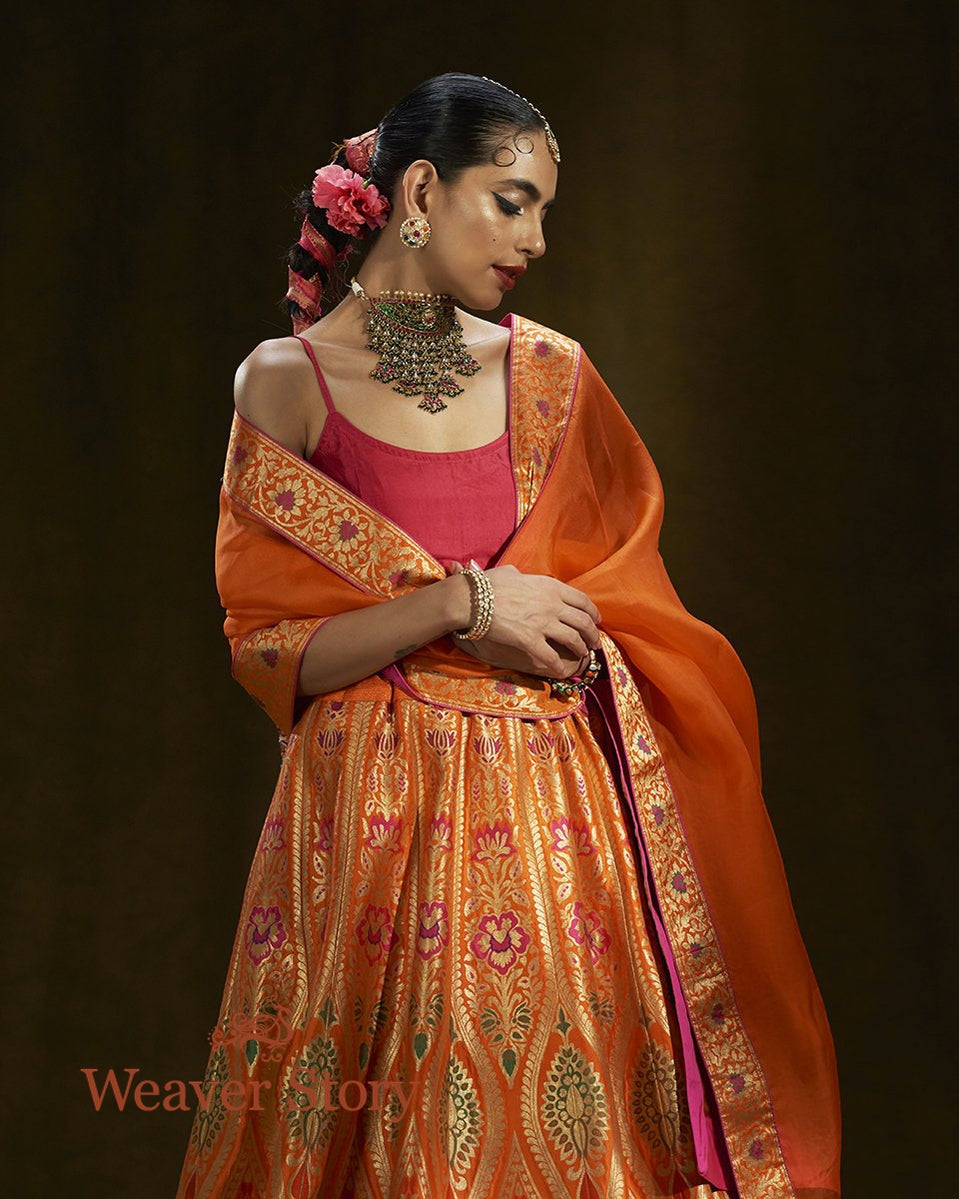 Orange_Banarasi_Handloom_Lehenga_with_Meenakari_WeaverStory_02