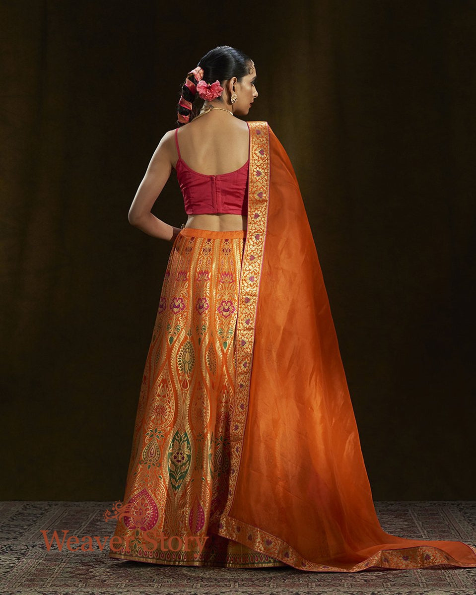 Orange_Banarasi_Handloom_Lehenga_with_Meenakari_WeaverStory_04