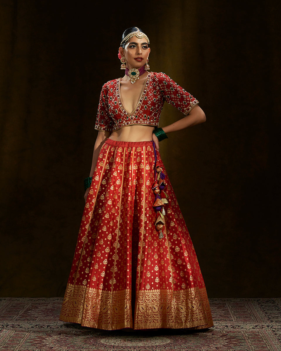 Deep_Red_Handloom_Banarasi_Lehenga_with_Meenakari_WeaverStory_03