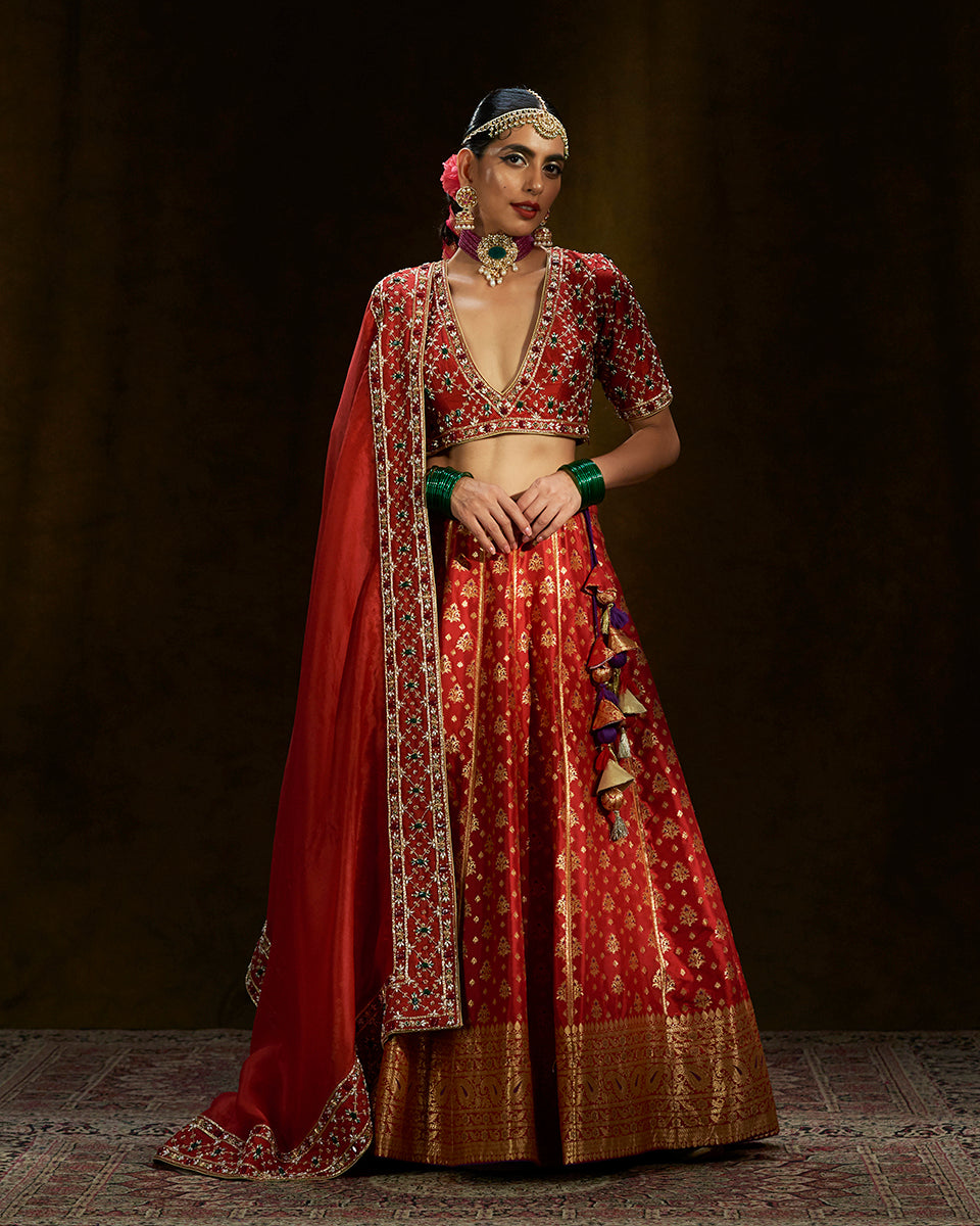 Deep_Red_Handloom_Banarasi_Lehenga_with_Meenakari_WeaverStory_04