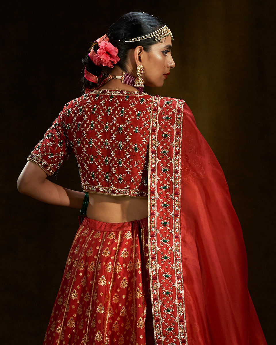 Deep_Red_Handloom_Banarasi_Lehenga_with_Meenakari_WeaverStory_05