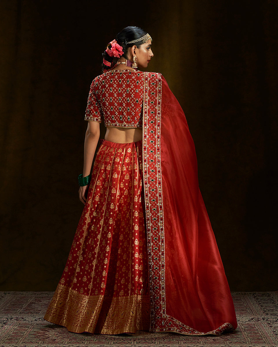 Deep_Red_Handloom_Banarasi_Lehenga_with_Meenakari_WeaverStory_06