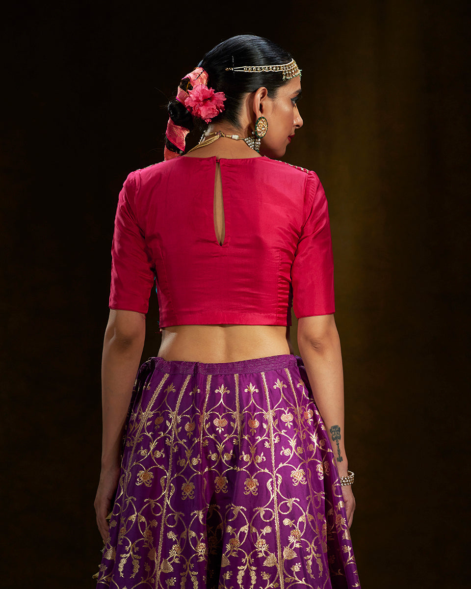 Purple_Handloom_Banarasi_Lehenga_with_Meenakari_and_Pink_Gota_Work_Blouse_WeaverStory_07