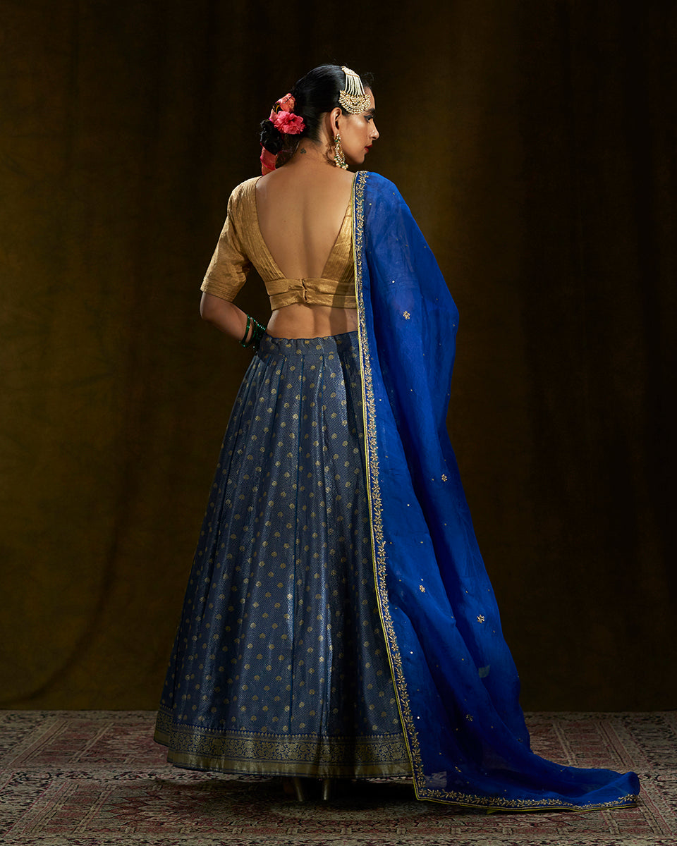 Blue_Handloom_Banarasi_Lehenga_with_Gold_Tissue_Blouse_and_Organza_Dupatta_WeaverStory_03