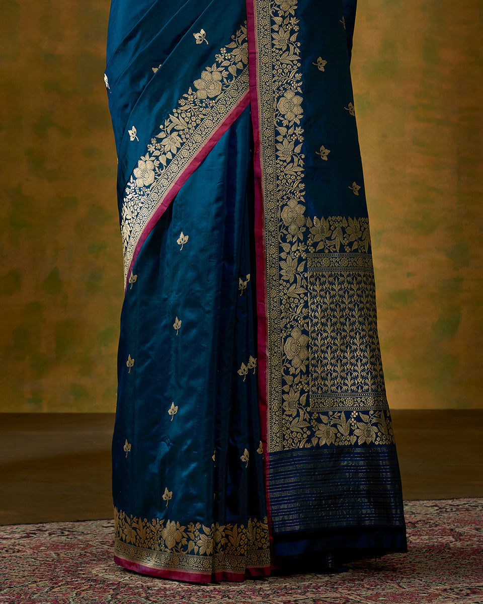 Teal_Blue_Handloom_Pure_Katan_Silk_Banarasi_Saree_with_Kadhwa_Floral_Border_WeaverStory_04