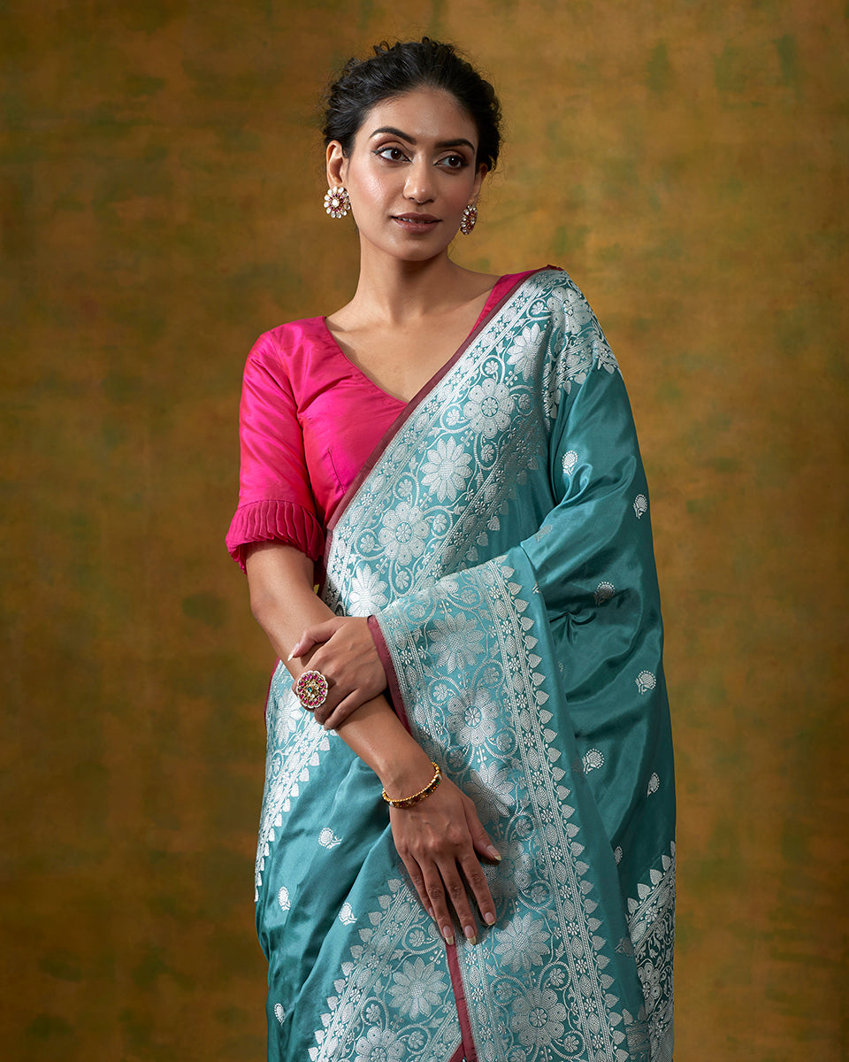 Duck_Egg_Blue_Banarasi_Handloom_Saree_with_Kadhwa_Floral_Border_and_Wine_Selvedge_WeaverStory_01