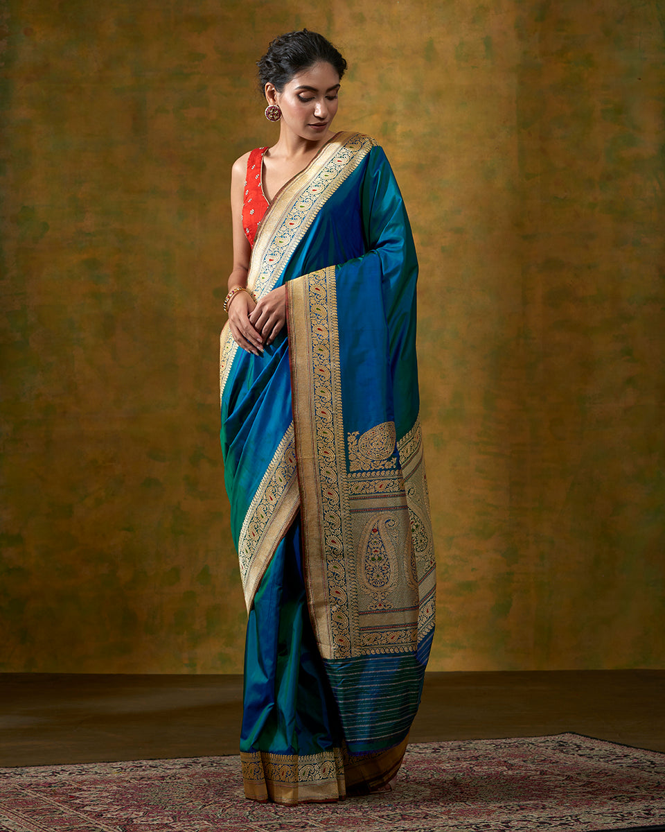 Peacock_Blue_Banarasi_Handloom_Saree_with_Kadhwa_Meenakari_Border_and_Konia_WeaverStory_02