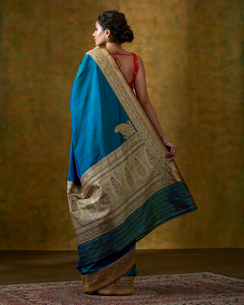 Peacock_Blue_Banarasi_Handloom_Saree_with_Kadhwa_Meenakari_Border_and_Konia_WeaverStory_03