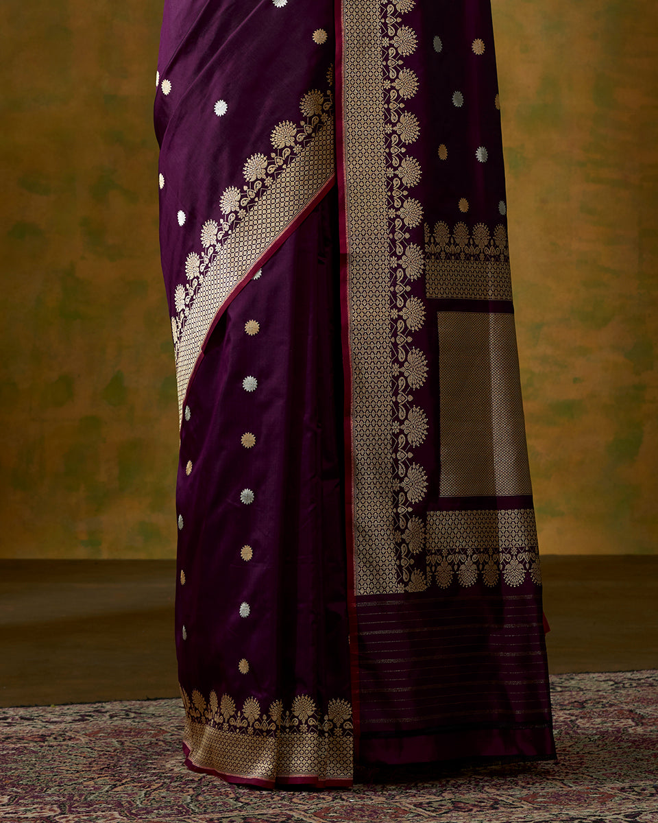Wine_Handloom_Pure_Katan_Silk_Banarasi_Saree_with_Kadhwa_Floral_Border_WeaverStory_04