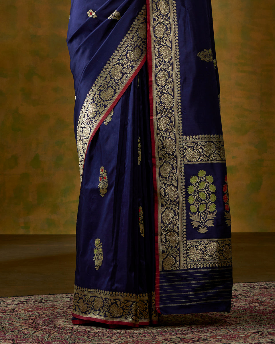 Dark_Blue_Banarasi_Handloom_Saree_with_Kadhwa_Meenakari_Booti_and_Floral_Border_WeaverStory_04