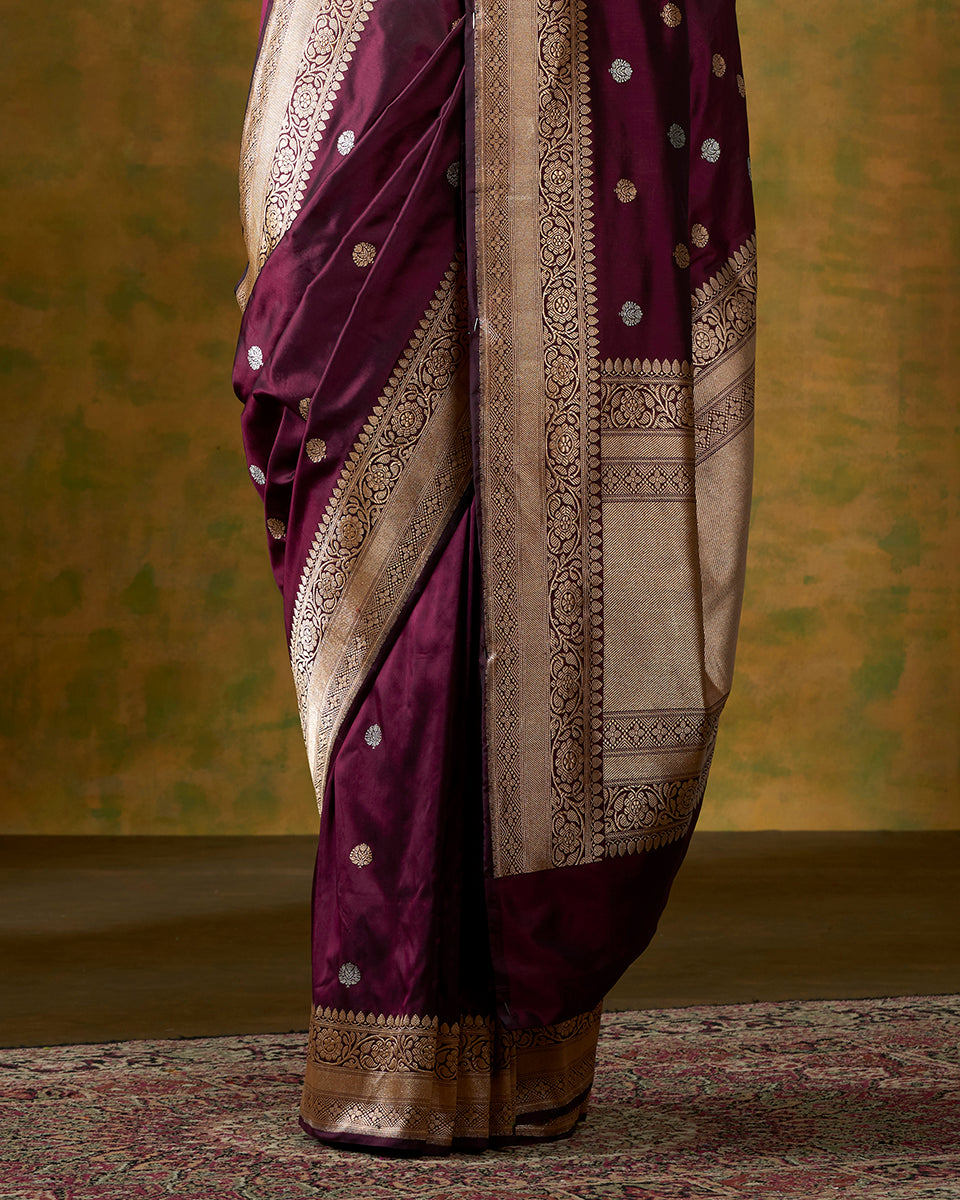Handloom_Wine_Banarasi_Saree_with_Kadhwa_Weave_and_Beldaar_Border_WeaverStory_04